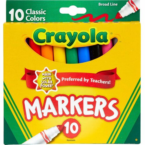 Crayola Classic Colors Broad Line Markers - Brown, Purple, Red, Orange, Yellow, Green, Black, Gray, Pink, Blue - 10 / Set