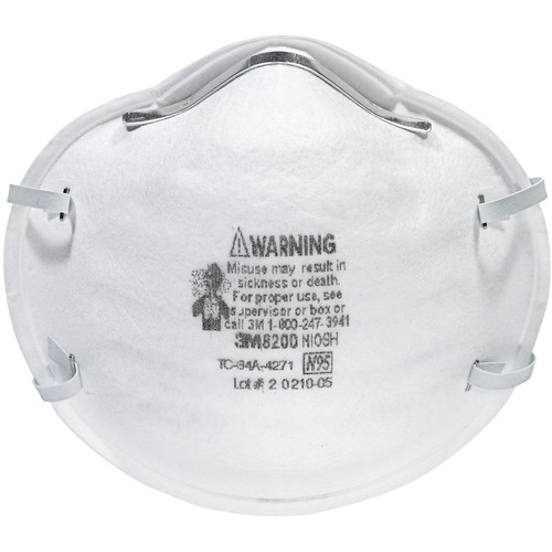 3M N95 Particulate Respirator 8200 Mask - Standard Size - Allergen, Dust Protection - White - Lightweight, Disposable, Adjustable Nose Clip, Comfortable - 20 / Box