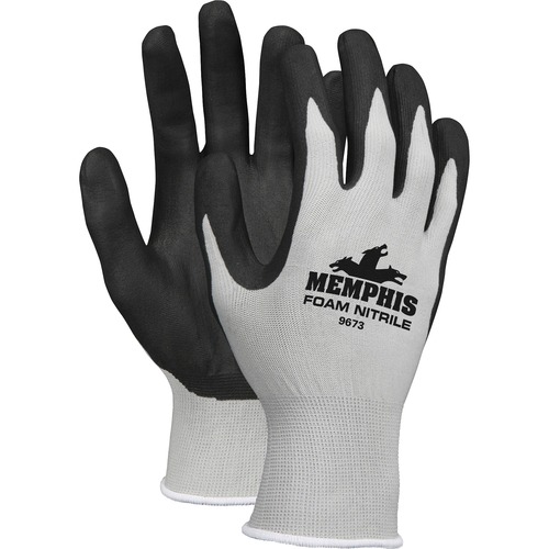 Memphis Nitrile Coated Knit Gloves - Medium Size - Gray, Black - Durable, Comfortable, Cut Resistant, Seamless, Knit Wrist, Spill Resistant - For Industrial, Multipurpose - 1 / Pair