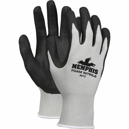 Memphis Shell Lined Protective Gloves - Cut, Abrasion Protection - Nitrile Foam Coating - Small Size - Nylon - Black, Gray - Touchscreen Capable - Durable, Cut Resistant, Abrasion Resistant, Puncture Resistant, Comfortable Grip, Breathable - For Industria