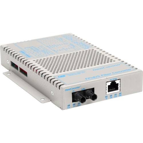 OmniConverter 10/100 PoE Ethernet Fiber Media Converter Switch RJ45 ST Multimode 5km Wide Temp - 1 x 10/100BASE-TX; 1 x 100BASE-FX; US AC Powered; Lifetime Warranty