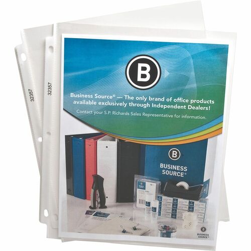 Business Source Sheet Protectors - 2.4 mil Thickness - For Letter 8 1/2" x 11" Sheet - 3 x Holes - Ring Binder - Top Loading - Rectangular - Clear - Polypropylene - 50 / Pack