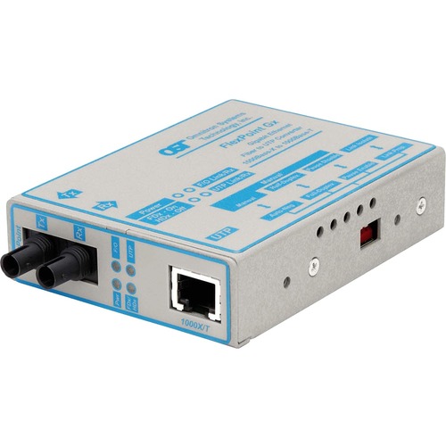 FlexPoint 1000Mbps Gigabit Ethernet Fiber Media Converter RJ45 ST Single-Mode 12km - 1 x 1000BASE-T; 1 x 1000BASE-LX; No Power Adapter; Lifetime Warranty