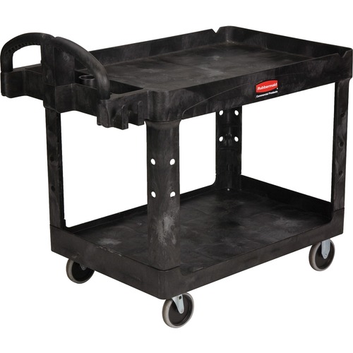 Rubbermaid Commercial Medium Utility Cart with Lipped Shelf - 2 Shelf - 500 lb Capacity - 4 Casters - 5" Caster Size - Resin, Polypropylene - 45.3" Length x 25.9" Width x 33.3" Height - Black - 1 Each
