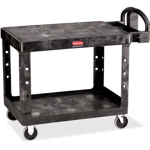 Rubbermaid Commercial 4525 HD 2-Shelf Utility Cart Flat Shelf (Med) - 2 Shelf - Push Handle Handle - 500 lb Capacity - 4 Casters - 5" Caster Size - Foam, Resin, Polypropylene - 43.9" Length x 25.9" Width x 44" Depth x 33.3" Height - Black - 1 Each