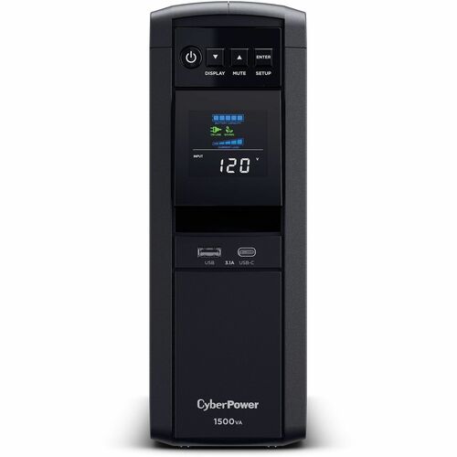 CyberPower CP1500PFCLCD PFC Sinewave UPS Systems - 1500VA/1000W, 120 VAC, NEMA 5-15P, Mini-Tower, Sine Wave, 12 Outlets, LCD, PowerPanel® Business, $500000 CEG, 3YR Warranty