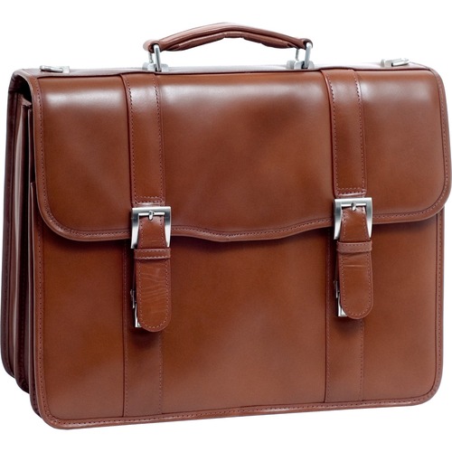McKleinUSA 15.4" Leather Double Compartment Laptop Briefcase - Flap - Shoulder Strap , Hand Strap - 15.4" Screen Support - Leather - Brown