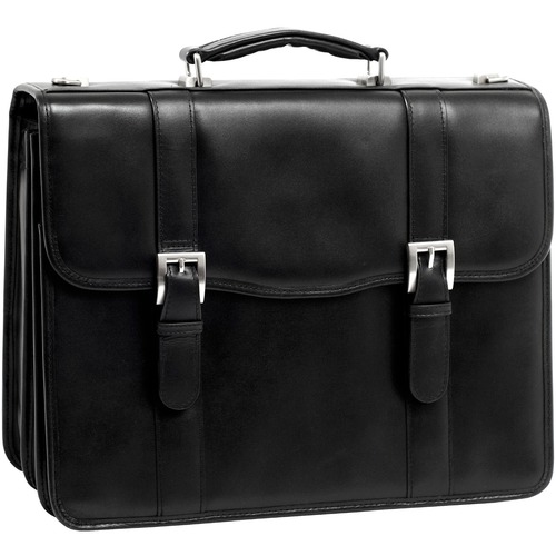 McKleinUSA 15.4" Leather Double Compartment Laptop Briefcase - Flap - Shoulder Strap , Hand Strap - 15.4" Screen Support - Leather - Black