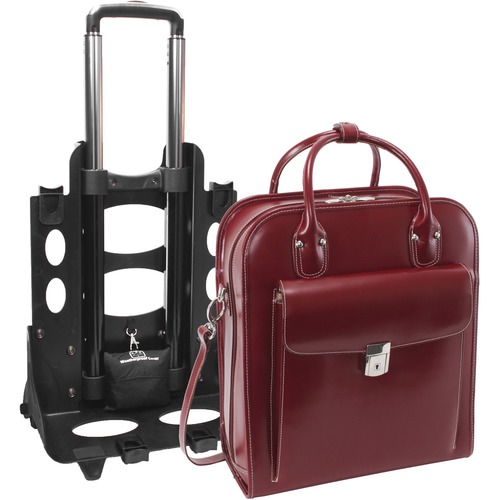 McKleinUSA 15.4" Leather Vertical Patented Detachable -Wheeled Ladies' Laptop Briefcase - Briefcase - Shoulder Strap , Hand Strap , Handle - 15.4" Screen Support - Leather - Red