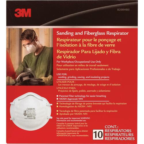 3M Particulate Respirator - Breathable, Disposable - Dust, Particulate Protection - Fiberglass - White - 10 / Box