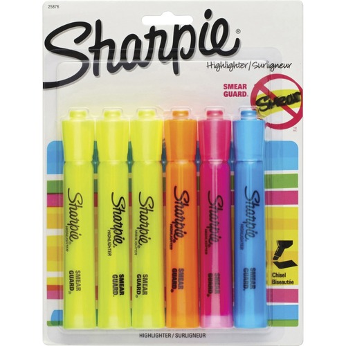 Sharpie Highlighter - Tank - Chisel Marker Point Style - Yellow, Blue, Orange, Pink - 6 / Pack - Tank-Style Highlighters - SAN25876PP