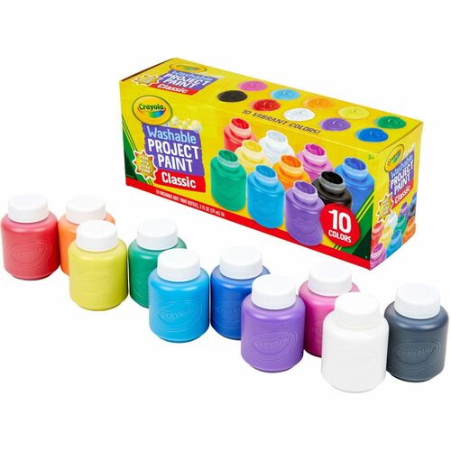 Crayola Washable Kids' Paint Set - 2 fl oz - 10 / Set - Blue, White, Violet, Brown, Green, Turquoise, Red, Yellow, Orange, Magenta