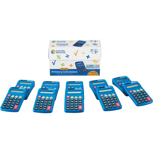 Learning Resources Primary Calculator Set - Dual Power - 8 Digits - Battery/Solar Powered - Battery Included - AA - 4.5" Height x 2.5" Width x 7.5" Length - Multi - 10 / Set