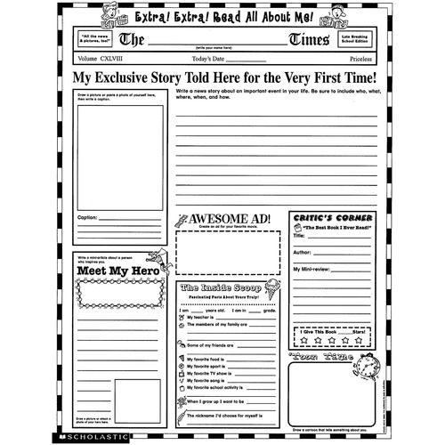 Scholastic Instant Personal Poster: Extra, Extra, Read All About Me! - Skill Learning: Article, Writing, Drawing, Memory, Reading - 8-11 Year - 30 / Pack