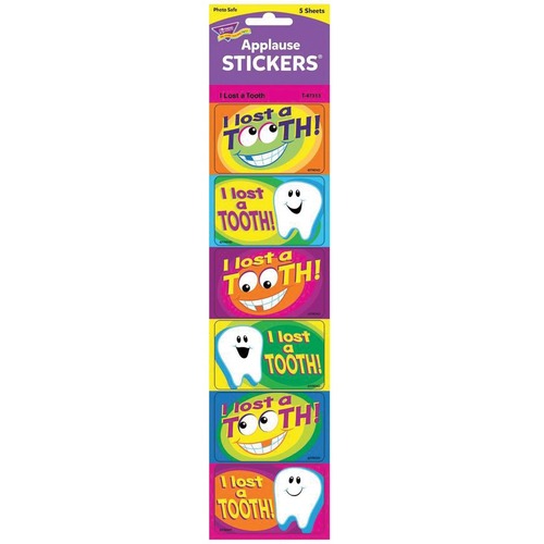 Trend I Lost a Tooth Large Applause Stickers - I Lost a Tooth - Non-toxic, Acid-free, Photo-safe - 1.50" (38.1 mm) Height x 2.50" (63.5 mm) Width - 30 / Pack - Stickers - TEPT47313