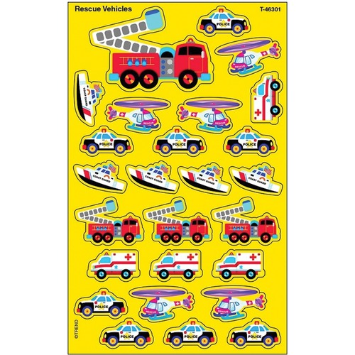 Trend Rescue Vehicles superShapes Stickers - Large - Vehicle, Fun Theme/Subject - Acid-free, Non-toxic, Photo-safe - 208 / Pack