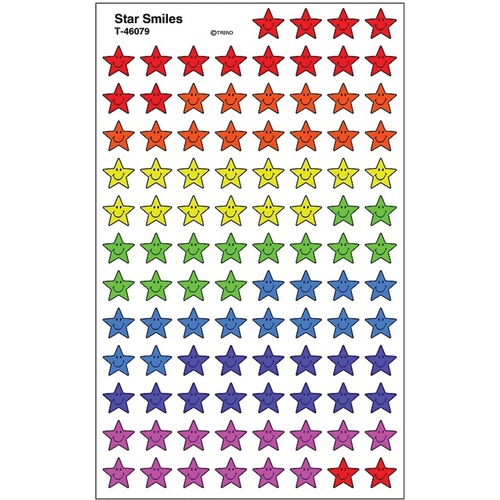 Trend Star Smiles - Fun Theme/Subject - Smiley Star Shape - Self-adhesive - Acid-free, Photo-safe, Non-toxic - Blue, Red, Yellow, Green, Purple, Orange, Pink - 800