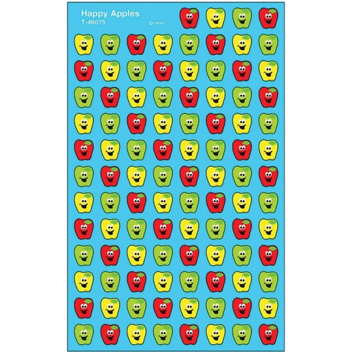 Trend Happy Apples superShapes Stickers - Fun Theme/Subject - Self-adhesive - Non-toxic, Acid-free, Photo-safe - Red, Green, Yellow - 800 / Pack - Stickers - TEPT46075