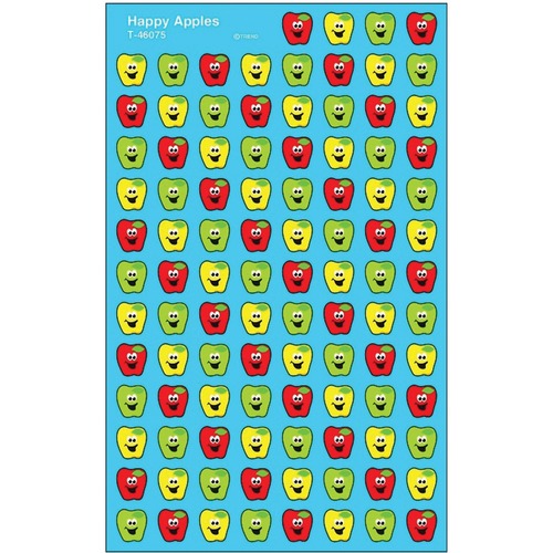 Trend Happy Apples superShapes Stickers - Fun Theme/Subject - Happy Apple Shape - Self-adhesive - Non-toxic, Acid-free, Photo-safe - Red, Green, Yellow - 800 / Pack