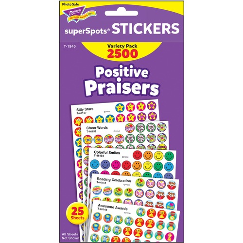 Trend superSpots Positive Praisers Stickers - Self-adhesive - Assorted - 2500 / Pack