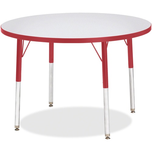Jonti-Craft Berries Adult Height Color Edge Round Table - Laminated Round, Red Top - Four Leg Base - 4 Legs - Adjustable Height - 24" to 31" Adjustment x 1.13" Table Top Thickness x 36" Table Top Diameter - 31" Height - Assembly Required - Powder Coated -