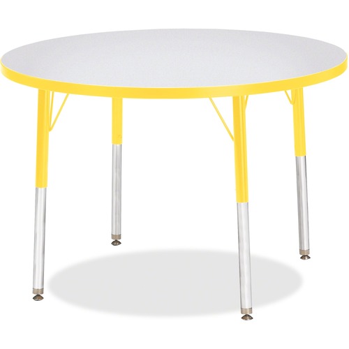 Jonti-Craft Berries Adult Height Color Edge Round Table - Laminated Round, Yellow Top - Four Leg Base - 4 Legs - Adjustable Height - 24" to 31" Adjustment x 1.13" Table Top Thickness x 36" Table Top Diameter - 31" Height - Assembly Required - Powder Coate
