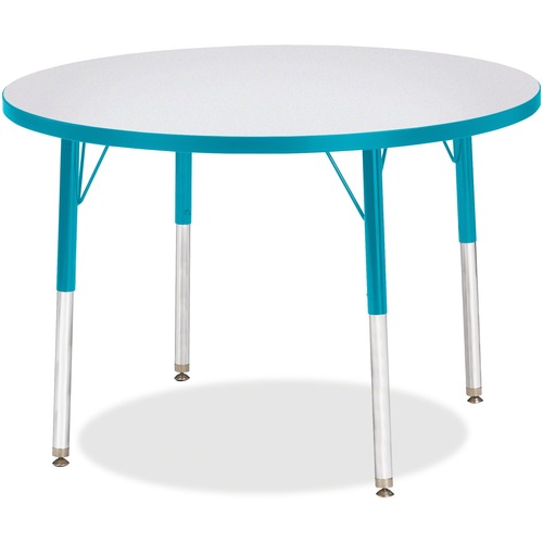 Jonti-Craft Berries Adult Height Color Edge Round Table - Laminated Round, Teal Top - Four Leg Base - 4 Legs - Adjustable Height - 24" to 31" Adjustment x 1.13" Table Top Thickness x 36" Table Top Diameter - 31" Height - Assembly Required - Powder Coated 