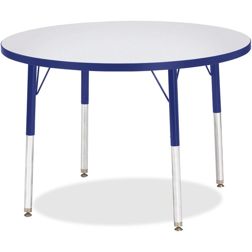 Jonti-Craft Berries Adult Height Color Edge Round Table - Blue Round, Laminated Top - Four Leg Base - 4 Legs - Adjustable Height - 24" to 31" Adjustment x 1.13" Table Top Thickness x 36" Table Top Diameter - 31" Height - Assembly Required - Powder Coated 