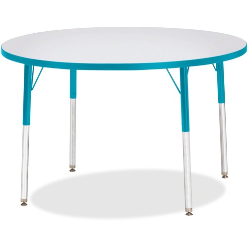 Jonti-Craft Berries Adult Height Color Edge Round Table - Laminated Round, Teal Top - Four Leg Base - 4 Legs - Adjustable Height - 24" to 31" Adjustment x 1.13" Table Top Thickness x 42" Table Top Diameter - 31" Height - Assembly Required - Powder Coated 