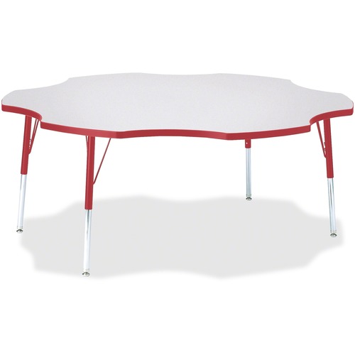 Jonti-Craft Berries Prism Six-Leaf Student Table - Laminated, Red Top - Four Leg Base - 4 Legs - Adjustable Height - 24" to 31" Adjustment x 1.13" Table Top Thickness x 60" Table Top Diameter - 31" Height - Assembly Required - Powder Coated - 1 Each