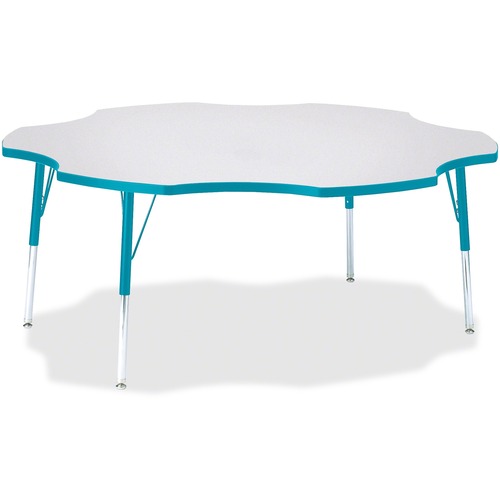 Jonti-Craft Berries Prism Six-Leaf Student Table - Laminated, Teal Top - Four Leg Base - 4 Legs - Adjustable Height - 24" to 31" Adjustment x 1.13" Table Top Thickness x 60" Table Top Diameter - 31" Height - Assembly Required - Powder Coated - 1 Each