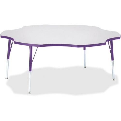 Jonti-Craft Berries Prism Six-Leaf Student Table - Laminated, Purple Top - Four Leg Base - 4 Legs - Adjustable Height - 24" to 31" Adjustment x 1.13" Table Top Thickness x 60" Table Top Diameter - 31" Height - Assembly Required - Powder Coated - 1 Each