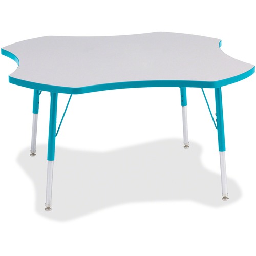 Jonti-Craft Berries Prism Four-Leaf Student Table - Laminated, Teal Top - Four Leg Base - 4 Legs - Adjustable Height - 24" to 31" Adjustment x 1.13" Table Top Thickness x 48" Table Top Diameter - 31" Height - Assembly Required - Powder Coated - 1 Each