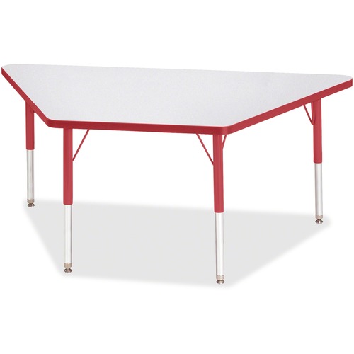 Jonti-Craft Berries Elementary Height Prism Edge Trapezoid Table - Laminated Trapezoid, Red Top - Four Leg Base - 4 Legs - Adjustable Height - 15" to 24" Adjustment - 60" Table Top Length x 30" Table Top Width x 1.13" Table Top Thickness - 24" Height - As