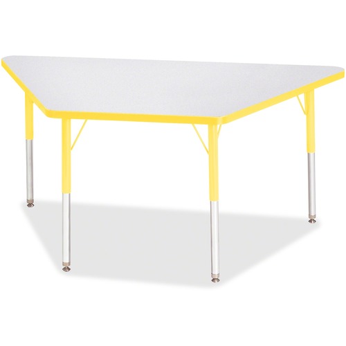 Jonti-Craft Berries Adult-Size Gray Laminate Trapezoid Table - Laminated Trapezoid, Yellow Top - Four Leg Base - 4 Legs - Adjustable Height - 24" to 31" Adjustment - 60" Table Top Length x 30" Table Top Width x 1.13" Table Top Thickness - 31" Height - Ass
