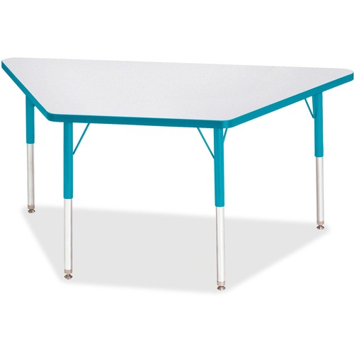 Jonti-Craft Berries Adult-Size Gray Laminate Trapezoid Table - Laminated Trapezoid, Teal Top - Four Leg Base - 4 Legs - Adjustable Height - 24" to 31" Adjustment - 60" Table Top Length x 30" Table Top Width x 1.13" Table Top Thickness - 31" Height - Assem