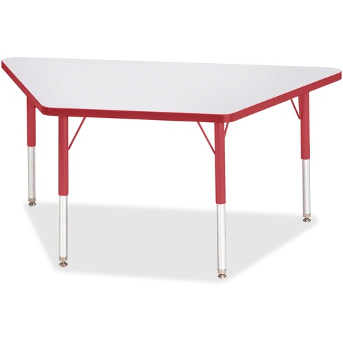 Jonti-Craft Berries Elementary Height Prism Edge Trapezoid Table - Laminated Trapezoid, Red Top - Four Leg Base - 4 Legs - Adjustable Height - 15" to 24" Adjustment - 48" Table Top Length x 24" Table Top Width x 1.13" Table Top Thickness - 24" Height - As