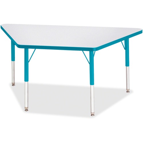 Jonti-Craft Berries Elementary Height Prism Edge Trapezoid Table - Laminated Trapezoid, Teal Top - Four Leg Base - 4 Legs - Adjustable Height - 15" to 24" Adjustment - 48" Table Top Length x 24" Table Top Width x 1.13" Table Top Thickness - 24" Height - A