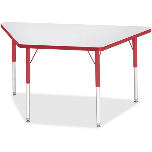 Jonti-Craft Berries Adult-Size Gray Laminate Trapezoid Table - Laminated Trapezoid, Red Top - Four Leg Base - 4 Legs - Adjustable Height - 24" to 31" Adjustment - 48" Table Top Length x 24" Table Top Width x 1.13" Table Top Thickness - 31" Height - Assemb