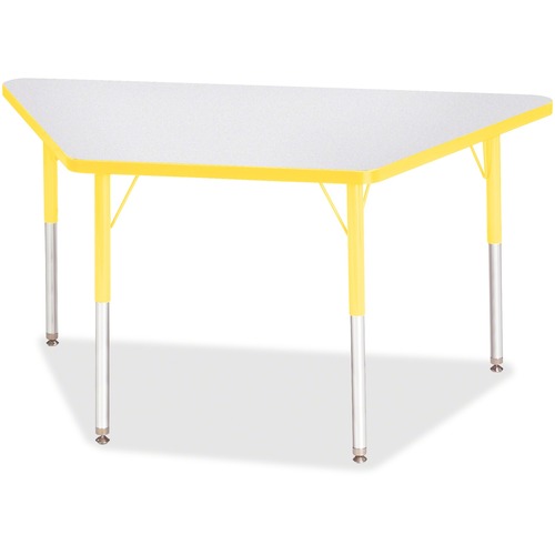 Jonti-Craft Berries Adult-Size Gray Laminate Trapezoid Table - Laminated Trapezoid, Yellow Top - Four Leg Base - 4 Legs - Adjustable Height - 24" to 31" Adjustment - 48" Table Top Length x 24" Table Top Width x 1.13" Table Top Thickness - 31" Height - Ass