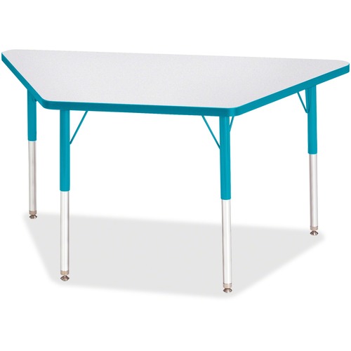 Jonti-Craft Berries Adult-Size Gray Laminate Trapezoid Table - Laminated Trapezoid, Teal Top - Four Leg Base - 4 Legs - Adjustable Height - 24" to 31" Adjustment - 48" Table Top Length x 24" Table Top Width x 1.13" Table Top Thickness - 31" Height - Assem