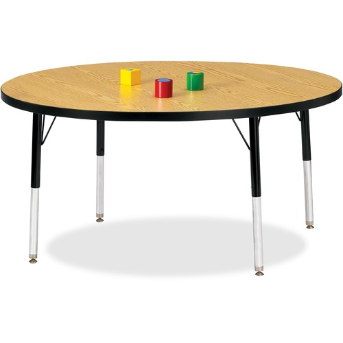 Jonti-Craft Berries Elementary Height Color Top Round Table - Black Oak Round, Laminated Top - Four Leg Base - 4 Legs - Adjustable Height - 15" to 24" Adjustment x 1.13" Table Top Thickness x 48" Table Top Diameter - 24" Height - Assembly Required - Powde