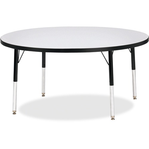Jonti-Craft Berries Elementary Height Color Edge Round Table - Black Round Top - Four Leg Base - 4 Legs - Adjustable Height - 15" to 24" Adjustment x 1.13" Table Top Thickness x 48" Table Top Diameter - 24" Height - Assembly Required - Freckled Gray Lamin