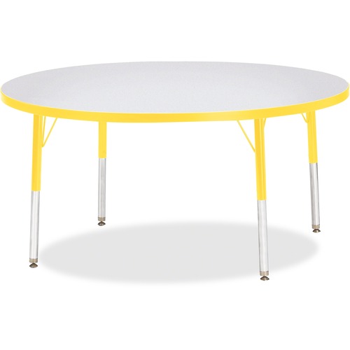 Jonti-Craft Berries Elementary Height Color Edge Round Table - Yellow Round Top - Four Leg Base - 4 Legs - Adjustable Height - 15" to 24" Adjustment x 1.13" Table Top Thickness x 48" Table Top Diameter - 24" Height - Assembly Required - Freckled Gray Lami