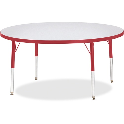 Jonti-Craft Berries Elementary Height Color Edge Round Table - Red Round Top - Four Leg Base - 4 Legs - Adjustable Height - 15" to 24" Adjustment x 1.13" Table Top Thickness x 48" Table Top Diameter - 24" Height - Assembly Required - Freckled Gray Laminat