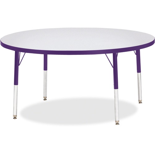 Jonti-Craft Berries Elementary Height Color Edge Round Table - Purple Round Top - Four Leg Base - 4 Legs - Adjustable Height - 15" to 24" Adjustment x 1.13" Table Top Thickness x 48" Table Top Diameter - 24" Height - Assembly Required - Freckled Gray Lami