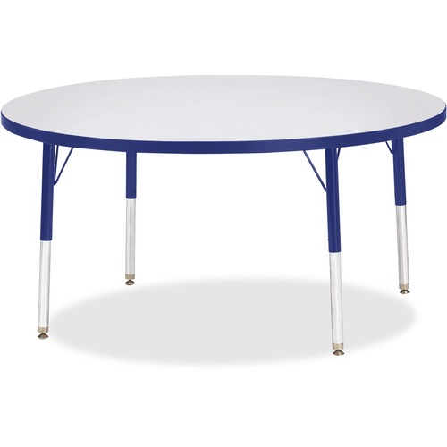 Jonti-Craft Berries Elementary Height Color Edge Round Table - Blue Round Top - Four Leg Base - 4 Legs - Adjustable Height - 15" to 24" Adjustment x 1.13" Table Top Thickness x 48" Table Top Diameter - 24" Height - Assembly Required - Freckled Gray Lamina