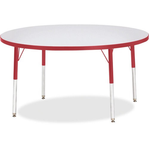 Jonti-Craft Berries Adult Height Color Edge Round Table - Laminated Round, Red Top - Four Leg Base - 4 Legs - Height Adjustable - 24" to 31" Adjustment - 1.13" Table Top Thickness x 48" Table Top Diameter - 31" Height - Art, Craft - Assembly Required - Po