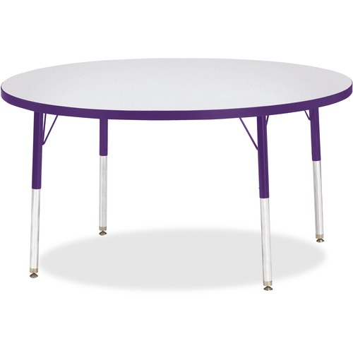 Jonti-Craft Berries Adult Height Color Edge Round Table - Laminated Round, Purple Top - Four Leg Base - 4 Legs - Height Adjustable - 24" to 31" Adjustment - 1.13" Table Top Thickness x 48" Table Top Diameter - 31" Height - Art, Craft - Assembly Required -