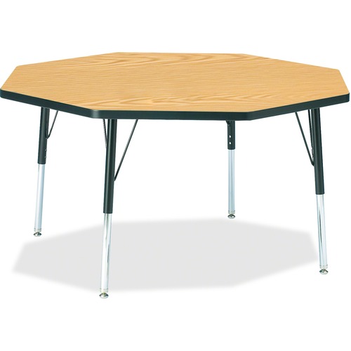 Jonti-Craft Berries Elementary Height Color Top Octagon Table - Black Oak Octagonal, Laminated Top - Four Leg Base - 4 Legs - Adjustable Height - 15" to 24" Adjustment x 1.13" Table Top Thickness x 48" Table Top Diameter - 24" Height - Assembly Required -